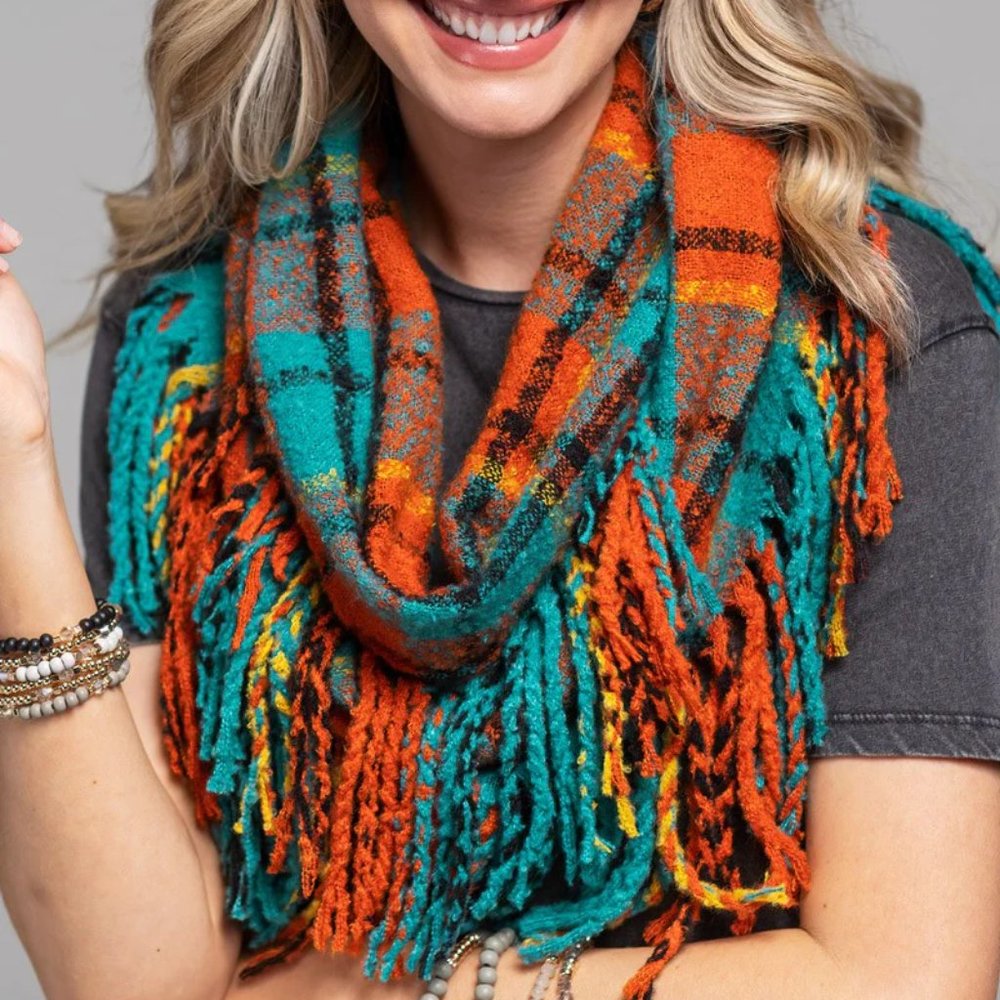 Plaid Tassel Infinity Scarf
